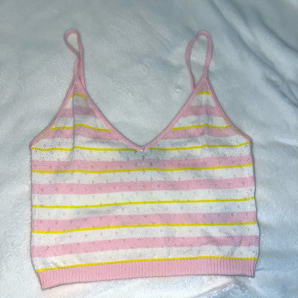 Pink And Yellow Stripe Crop Top